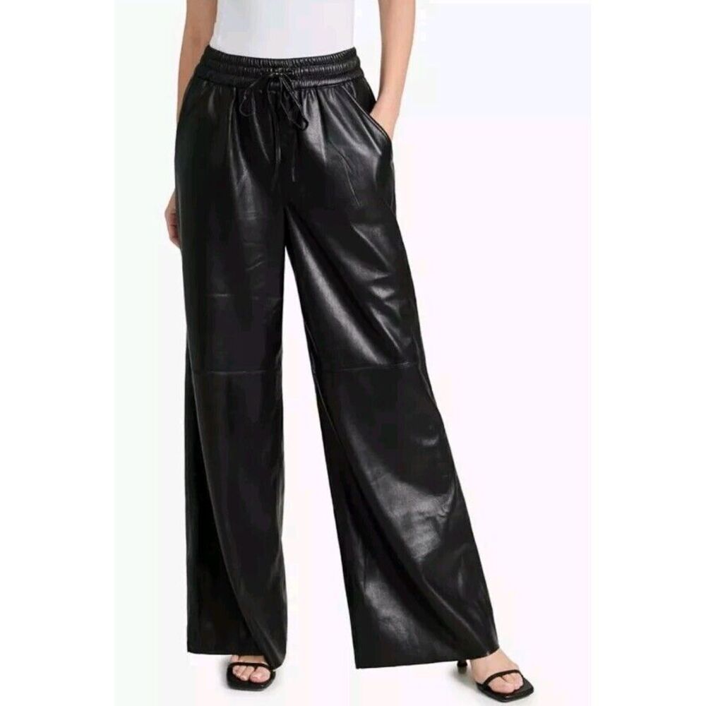 Good American Faux Leather Wide Leg Pants Black Size 5 2X NWOT MSRP $149